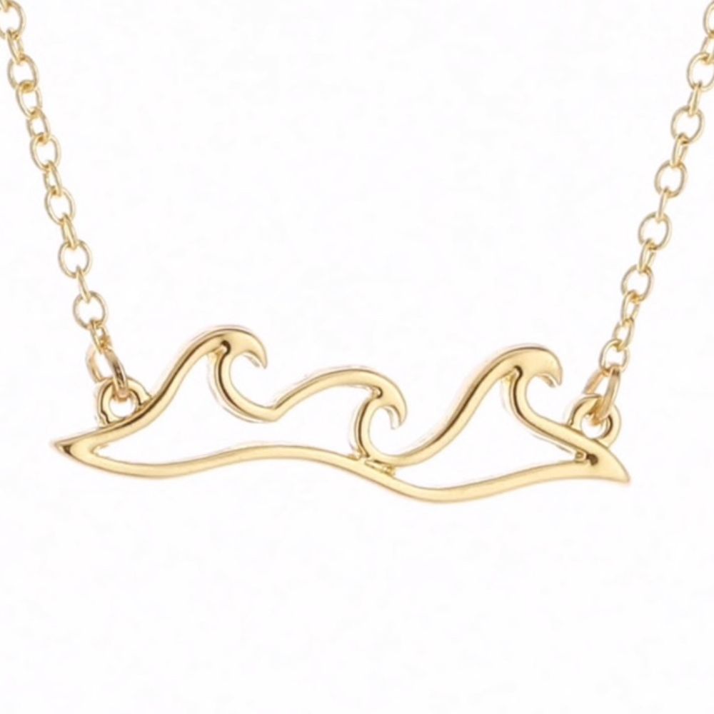 Ocean Wave Pendant Necklace Gold and Silver - Picture 8 of 8
